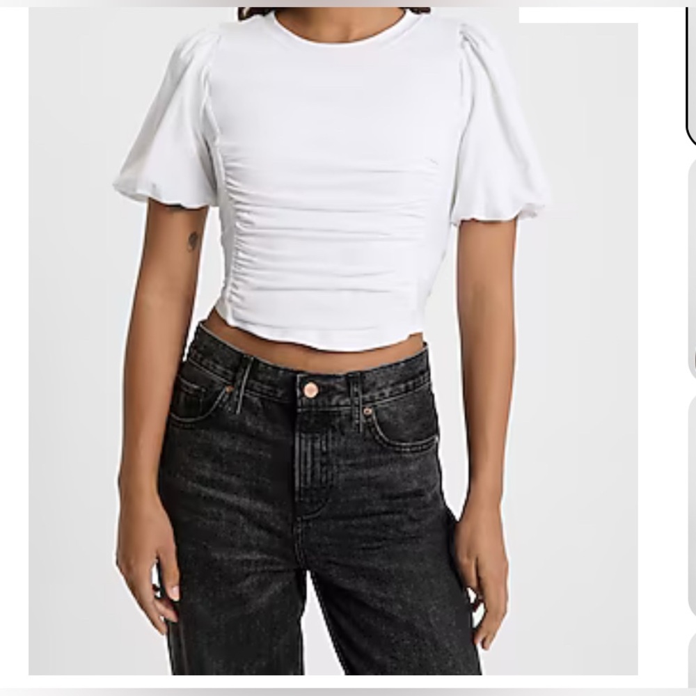 Express White Puffed Sleeve Corset Cropper Tee